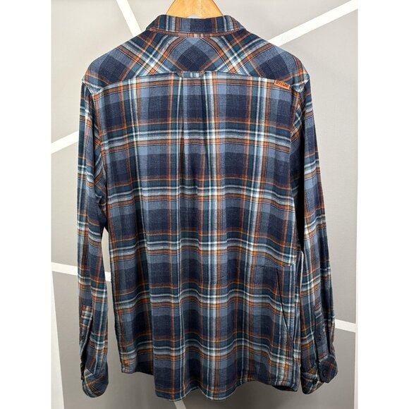Off The Grid Destroyer Flannel Shirt Men’s XL Blue Orange Plaid Long Sleeve - Picture 2 of 14